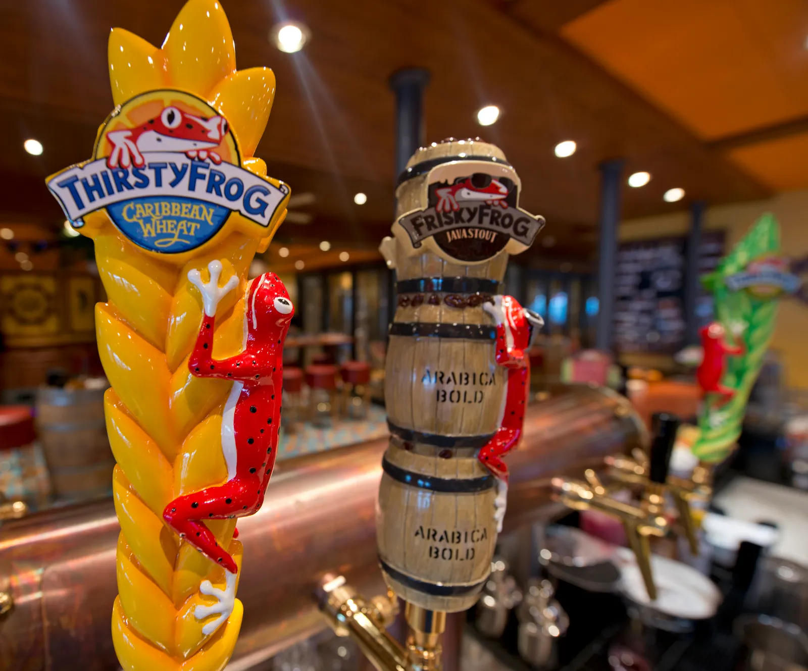 Beer taps at RedFrog Pub & Brewery